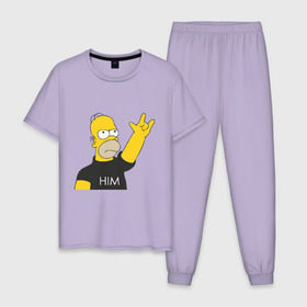 Мужская пижама хлопок с принтом Гомер rock фанат в Курске, 100% хлопок | брюки и футболка прямого кроя, без карманов, на брюках мягкая резинка на поясе и по низу штанин
 | Тематика изображения на принте: him | гомер
