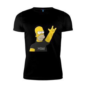 Мужская футболка премиум с принтом Гомер rock фанат в Курске, 92% хлопок, 8% лайкра | приталенный силуэт, круглый вырез ворота, длина до линии бедра, короткий рукав | Тематика изображения на принте: him | гомер