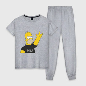 Женская пижама хлопок с принтом Гомер rock фанат в Курске, 100% хлопок | брюки и футболка прямого кроя, без карманов, на брюках мягкая резинка на поясе и по низу штанин | him | гомер