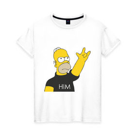 Женская футболка хлопок с принтом Гомер rock фанат в Курске, 100% хлопок | прямой крой, круглый вырез горловины, длина до линии бедер, слегка спущенное плечо | him | гомер
