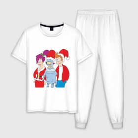 Мужская пижама хлопок с принтом Футурама новый год в Курске, 100% хлопок | брюки и футболка прямого кроя, без карманов, на брюках мягкая резинка на поясе и по низу штанин
 | 