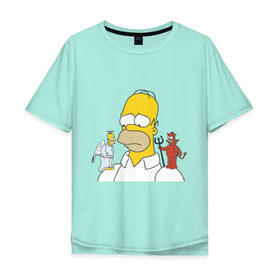 Мужская футболка хлопок Oversize с принтом Гомер симпсон добро и зло в Курске, 100% хлопок | свободный крой, круглый ворот, “спинка” длиннее передней части | Тематика изображения на принте: гомер