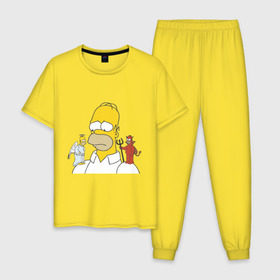 Мужская пижама хлопок с принтом Гомер симпсон добро и зло в Курске, 100% хлопок | брюки и футболка прямого кроя, без карманов, на брюках мягкая резинка на поясе и по низу штанин
 | гомер