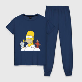 Женская пижама хлопок с принтом Гомер симпсон добро и зло в Курске, 100% хлопок | брюки и футболка прямого кроя, без карманов, на брюках мягкая резинка на поясе и по низу штанин | гомер