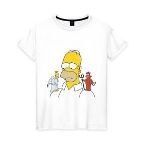 Женская футболка хлопок с принтом Гомер симпсон добро и зло в Курске, 100% хлопок | прямой крой, круглый вырез горловины, длина до линии бедер, слегка спущенное плечо | гомер