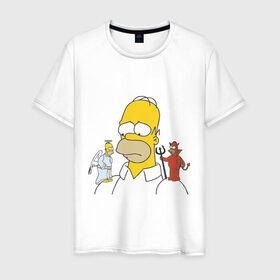 Мужская футболка хлопок с принтом Гомер симпсон добро и зло в Курске, 100% хлопок | прямой крой, круглый вырез горловины, длина до линии бедер, слегка спущенное плечо. | гомер
