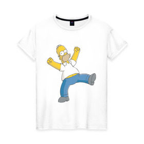 Женская футболка хлопок с принтом Гомер симпсон в Курске, 100% хлопок | прямой крой, круглый вырез горловины, длина до линии бедер, слегка спущенное плечо | гомер