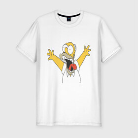 Мужская футболка премиум с принтом Crazy comer simpson в Курске, 92% хлопок, 8% лайкра | приталенный силуэт, круглый вырез ворота, длина до линии бедра, короткий рукав | Тематика изображения на принте: гомер