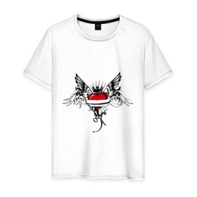 Мужская футболка хлопок с принтом Сердце с крыльями (3) в Курске, 100% хлопок | прямой крой, круглый вырез горловины, длина до линии бедер, слегка спущенное плечо. | Тематика изображения на принте: крылья