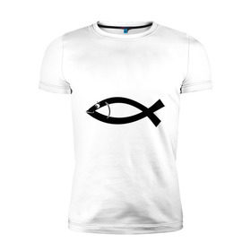 Мужская футболка премиум с принтом Христианская рыбка в Курске, 92% хлопок, 8% лайкра | приталенный силуэт, круглый вырез ворота, длина до линии бедра, короткий рукав | рыба | рыбка   символ христианства.баптисты | христианство