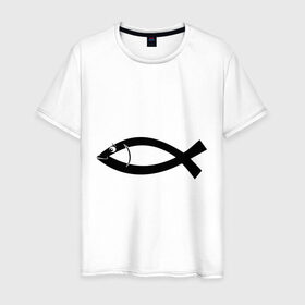 Мужская футболка хлопок с принтом Христианская рыбка в Курске, 100% хлопок | прямой крой, круглый вырез горловины, длина до линии бедер, слегка спущенное плечо. | рыба | рыбка   символ христианства.баптисты | христианство