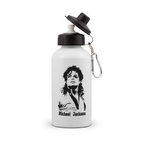 Бутылка спортивная с принтом Michael Jackson в Курске, металл | емкость — 500 мл, в комплекте две пластиковые крышки и карабин для крепления | Тематика изображения на принте: jackson | michael | pop | джексон | майкл | майкл джексон | поп