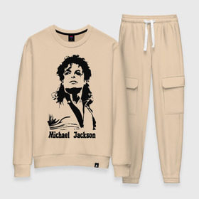 Женский костюм хлопок с принтом Michael Jackson в Курске, 100% хлопок | на свитшоте круглая горловина, мягкая резинка по низу. Брюки заужены к низу, на них два вида карманов: два 