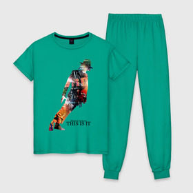 Женская пижама хлопок с принтом Michael Jackson - This is it в Курске, 100% хлопок | брюки и футболка прямого кроя, без карманов, на брюках мягкая резинка на поясе и по низу штанин | майкл джексон