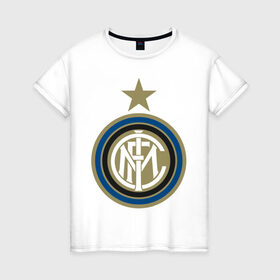 Женская футболка хлопок с принтом Italian Serie A. FC Internationale Milano в Курске, 100% хлопок | прямой крой, круглый вырез горловины, длина до линии бедер, слегка спущенное плечо | 