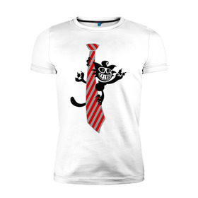 Мужская футболка премиум с принтом Галстук с котиком в Курске, 92% хлопок, 8% лайкра | приталенный силуэт, круглый вырез ворота, длина до линии бедра, короткий рукав | Тематика изображения на принте: галстук | кот | котик | котэ | кошак | кошка