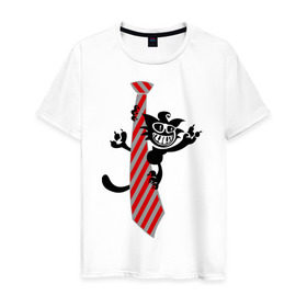 Мужская футболка хлопок с принтом Галстук с котиком в Курске, 100% хлопок | прямой крой, круглый вырез горловины, длина до линии бедер, слегка спущенное плечо. | галстук | кот | котик | котэ | кошак | кошка