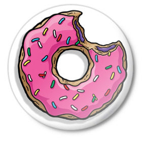 Значок с принтом Вкусный пончик в Курске,  металл | круглая форма, металлическая застежка в виде булавки | Тематика изображения на принте: гомер