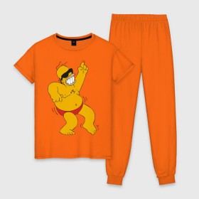 Женская пижама хлопок с принтом Гомер симпсон танцует в Курске, 100% хлопок | брюки и футболка прямого кроя, без карманов, на брюках мягкая резинка на поясе и по низу штанин | гомер