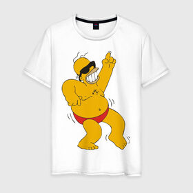 Мужская футболка хлопок с принтом Гомер симпсон танцует в Курске, 100% хлопок | прямой крой, круглый вырез горловины, длина до линии бедер, слегка спущенное плечо. | гомер