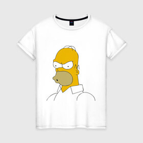Женская футболка хлопок с принтом Сердитый Гомер Симпсон в Курске, 100% хлопок | прямой крой, круглый вырез горловины, длина до линии бедер, слегка спущенное плечо | гомер