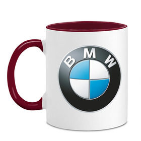 Кружка двухцветная с принтом BMW в Курске, керамика | объем — 330 мл, диаметр — 80 мм. Цветная ручка и кайма сверху, в некоторых цветах — вся внутренняя часть | Тематика изображения на принте: bmw | авто | авто2012 | автомобиль | бмв | бренд | логотип | машина