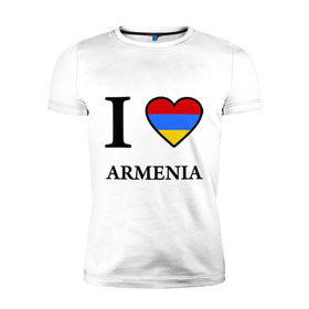 Мужская футболка премиум с принтом I love Armenia в Курске, 92% хлопок, 8% лайкра | приталенный силуэт, круглый вырез ворота, длина до линии бедра, короткий рукав | Тематика изображения на принте: armenia | армению | армения | армяне | армянин | ереван | люблю | флаг
