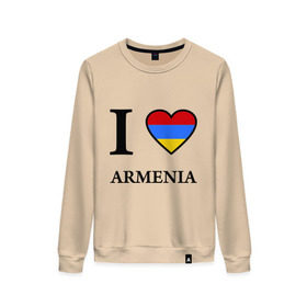 Женский свитшот хлопок с принтом I love Armenia в Курске, 100% хлопок | прямой крой, круглый вырез, на манжетах и по низу широкая трикотажная резинка  | armenia | армению | армения | армяне | армянин | ереван | люблю | флаг