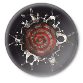 Значок с принтом SAW - игра на выживание в Курске,  металл | круглая форма, металлическая застежка в виде булавки | Тематика изображения на принте: saw | игра на выживание | пила | триллер | ужасы