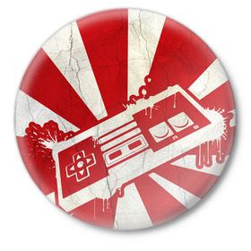 Значок с принтом Японский флаг с джойстиком в Курске,  металл | круглая форма, металлическая застежка в виде булавки | japan | joystick | джойстик | страна восходящего солнца | флаг | япония | японский флаг