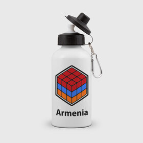 Бутылка спортивная с принтом Кубик – Армения в Курске, металл | емкость — 500 мл, в комплекте две пластиковые крышки и карабин для крепления | армения | армяне | армянин | ереван | кубик | кубик рубик | флаг | флаг армении в магическом кубике.armenia