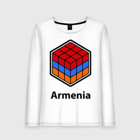 Женский лонгслив хлопок с принтом Кубик – Армения в Курске, 100% хлопок |  | армения | армяне | армянин | ереван | кубик | кубик рубик | флаг | флаг армении в магическом кубике.armenia