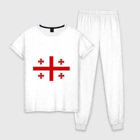 Женская пижама хлопок с принтом Грузия в Курске, 100% хлопок | брюки и футболка прямого кроя, без карманов, на брюках мягкая резинка на поясе и по низу штанин | грузии | грузин | грузины | грузия | флаг