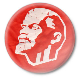 Значок с принтом Ленин в Курске,  металл | круглая форма, металлическая застежка в виде булавки | Тематика изображения на принте: ленин | революция | социализм | союз | ссср