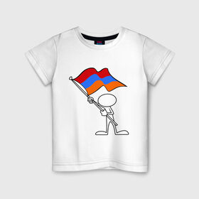 Детская футболка хлопок с принтом Армения (человек с флагом) в Курске, 100% хлопок | круглый вырез горловины, полуприлегающий силуэт, длина до линии бедер | armenia | армении | армения | армяне | армянин | армянка | ереван | флаг