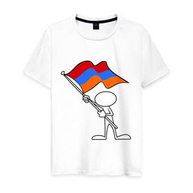Мужская футболка хлопок с принтом Армения (человек с флагом) в Курске, 100% хлопок | прямой крой, круглый вырез горловины, длина до линии бедер, слегка спущенное плечо. | armenia | армении | армения | армяне | армянин | армянка | ереван | флаг