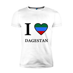 Мужская футболка премиум с принтом I love Dagestan в Курске, 92% хлопок, 8% лайкра | приталенный силуэт, круглый вырез ворота, длина до линии бедра, короткий рукав | Тематика изображения на принте: 05 регион | i love | даг | дагестан | дагестанец | дагестанцы | даги | кавказ | сердце | флаг | я люблю