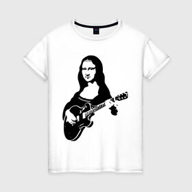 Женская футболка хлопок с принтом Мона лиза с гитарой в Курске, 100% хлопок | прямой крой, круглый вырез горловины, длина до линии бедер, слегка спущенное плечо | гитара