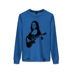 Женский свитшот хлопок с принтом Мона лиза с гитарой в Курске, 100% хлопок | прямой крой, круглый вырез, на манжетах и по низу широкая трикотажная резинка  | гитара