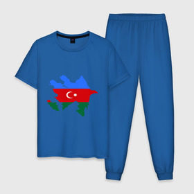 Мужская пижама хлопок с принтом Azerbaijan map в Курске, 100% хлопок | брюки и футболка прямого кроя, без карманов, на брюках мягкая резинка на поясе и по низу штанин
 | Тематика изображения на принте: azerbaijan | azerbaijan map | map | азербайджан | азербайджанец | карта азербайджана