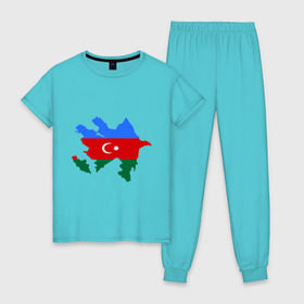 Женская пижама хлопок с принтом Azerbaijan map в Курске, 100% хлопок | брюки и футболка прямого кроя, без карманов, на брюках мягкая резинка на поясе и по низу штанин | azerbaijan | azerbaijan map | map | азербайджан | азербайджанец | карта азербайджана