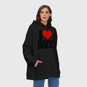 Худи SuperOversize хлопок с принтом I love rock and roll в Курске, 70% хлопок, 30% полиэстер, мягкий начес внутри | карман-кенгуру, эластичная резинка на манжетах и по нижней кромке, двухслойный капюшон
 | i love | rock | rock and roll | сердце | я люблю | я люблю рок н роллrock n roll