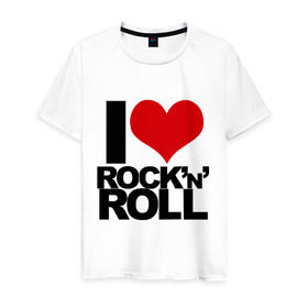 Мужская футболка хлопок с принтом I love rock and roll в Курске, 100% хлопок | прямой крой, круглый вырез горловины, длина до линии бедер, слегка спущенное плечо. | Тематика изображения на принте: i love | rock | rock and roll | сердце | я люблю | я люблю рок н роллrock n roll