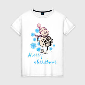 Женская футболка хлопок с принтом NewYear (2) в Курске, 100% хлопок | прямой крой, круглый вырез горловины, длина до линии бедер, слегка спущенное плечо | 2012 | new year | год дракона | нг | новогодний | новый 2012 | новый год | подарок | снеговик | снеговичок | снежинки