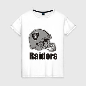 Женская футболка хлопок с принтом Raiders (2) в Курске, 100% хлопок | прямой крой, круглый вырез горловины, длина до линии бедер, слегка спущенное плечо | Тематика изображения на принте: freeride | raiders | райдер | райдеры | фрирайд | шлем