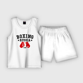 Детская пижама с шортами хлопок с принтом Boxing Russia time в Курске,  |  | Тематика изображения на принте: boxing | boxing russia time | kickboxing | mix fight | бокс | боксер | кик бокс | кикбокс