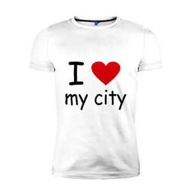 Мужская футболка премиум с принтом I love my city в Курске, 92% хлопок, 8% лайкра | приталенный силуэт, круглый вырез ворота, длина до линии бедра, короткий рукав | city | i love | город | дом | проживание | я люблю мой городя люблю свой город