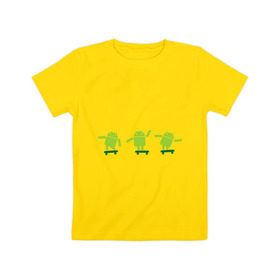 Детская футболка хлопок с принтом Android на скейте в Курске, 100% хлопок | круглый вырез горловины, полуприлегающий силуэт, длина до линии бедер | 