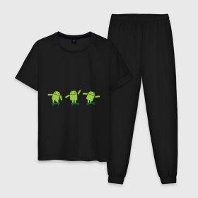 Мужская пижама хлопок с принтом Android на скейте в Курске, 100% хлопок | брюки и футболка прямого кроя, без карманов, на брюках мягкая резинка на поясе и по низу штанин
 | Тематика изображения на принте: 