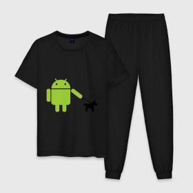 Мужская пижама хлопок с принтом Android с собакой в Курске, 100% хлопок | брюки и футболка прямого кроя, без карманов, на брюках мягкая резинка на поясе и по низу штанин
 | android | админу | андроид | прикольные | собака